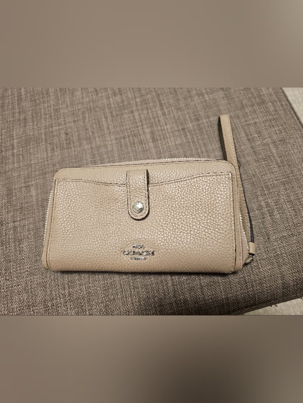 Coach Pebbled Leather Wristlet in Taupe Beige
